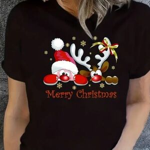 1226. 🎉🎄Women’s Plus Casual Short Sleeve Festive Holiday Shirt